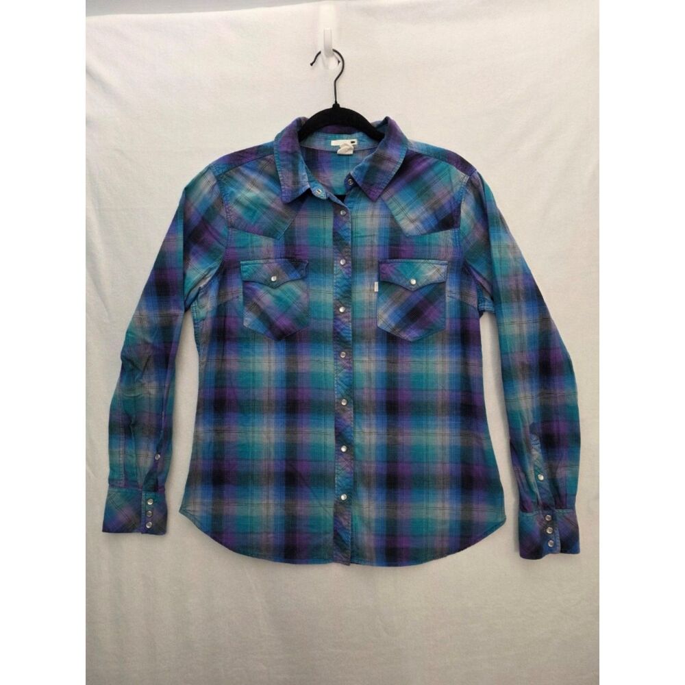 Levi's Women's Teal Purple Plaid Button-Up Shirt
